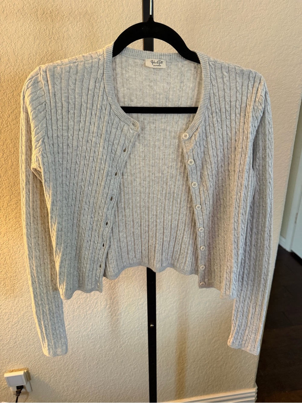 Light Gray Cropped Cable Knit Cardigan